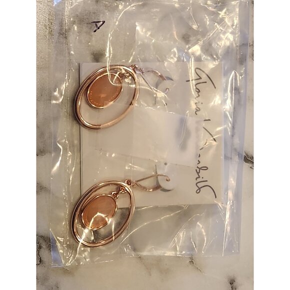 Gloria Vanderbilt Rose Gold-Tone Double Hoop Dangle Earrings Oval Faceted Stone - Picture 2 of 5